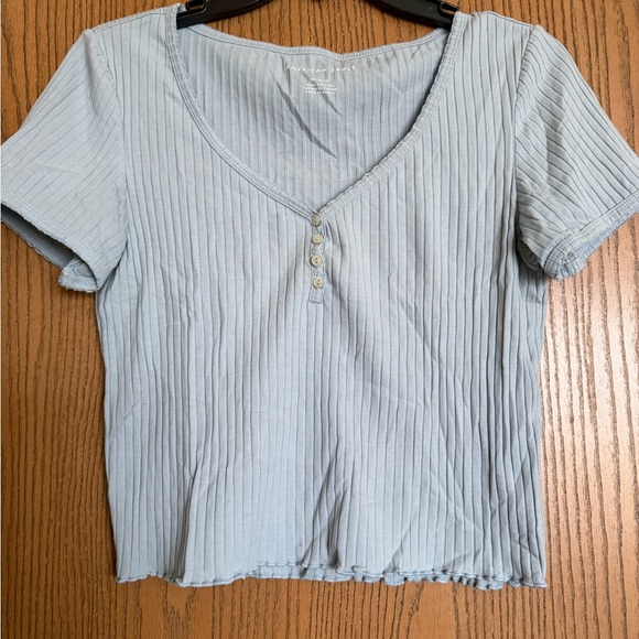 American Eagle Outfitters Light Blue Ribbed Crop Top - Picture 1 of 1